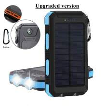 Winsway Solar Camping 10000mAh Power Bank (Upgraded Version) Larger Solar Panel Outdoor Mobile Power Bank With 4 Ports Dual USB Ports And Type-C/Micro-USB Input Port, Contains Mountaineering Clip Compass And 2.4W LED Flashlight For Camping Outdoor Travel - Blue - View 2