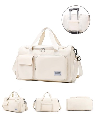 1個35l健身袋,瑜伽斜挎袋,運動袋,帶有鞋格和濕衣格,奶油色牛津布耐磨防水材料,旅行袋,帶有濕和乾兩個口袋,輕便手提袋,週末隨身包,為女性和男性訓練,旅遊,鍛練,游泳和商務度假等提供便利。