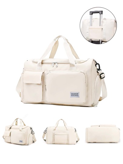 1 Stück 35l Sporttasche, Yoga Umhängetasche, Sporttasche Mit Schuhfach Und Nasskleiderfach, Cremefarbener Oxford Cloth, Abriebfestes Und Wasserdichtes Material, Reisetasche Mit Nassen Und Trockenen Taschen, Leichtgewichtiger Handkoffer, Wochenendübernachtungstasche Für Frauen Und Männer Für Trainingsausflüge, Training, Schwimmen, Geschäftsreisen Und Ferien