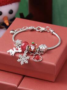 1 pièce Bracelet en chaîne de cuivre avec perles en forme de renne creux, sapin de Noël et flocon de neige, accessoire et cadeau de fête des vacances pour femmes