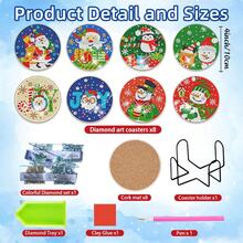 Bộ 8 miếng lót ly sơn kim cương, miếng lót ly sơn kim cương theo chủ đề Giáng sinh, miếng lót ly sơn kim cương tự làm có giá đỡ và đệm bần, miếng lót ly chống trượt, miếng lót ly sơn kim cương để trang trí bàn nhà, đồ trang trí Giáng sinh, quà tặng Giáng sinh - Nhiều màu - Xem 2