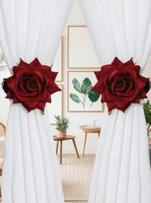 1pc French Romantic Rose Curtain Tieback Party Decorative Sheer Curtain Clip, Suitable For Living Room Bedroom Window Decoration, Wedding, Valentine'S Day, Home Decor Gifts Birthday Graduation - Burgundy - View 14