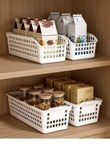 4pcs Hollow Storage Baskets, Kitchen Cabinet Organizers, Stackable Plastic Storage Boxes - Multi-Functional Organizers For Books, Snacks, Etc. - Ideal For Kitchen, Kitchen, Kitchen Accessories, Kitchen Tools, Organizer Kitchen, Makeup Organizer, Wedding Items, Flower Decorations, Home Stuff, Table, Home Decorations, Home Organization And Storage, Room Decor, Room Decor Bedroom - Multicolor - View 9