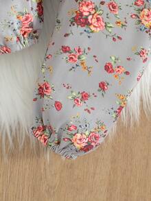 一套女婴碎花长袖连体衣和裤子，含发带，春秋季 - 杏色 - 查看 6