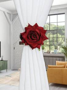 1pc French Romantic Rose Curtain Tieback Party Decorative Sheer Curtain Clip, Suitable For Living Room Bedroom Window Decoration, Wedding, Valentine'S Day, Home Decor Gifts Birthday Graduation - Burgundy - View 2