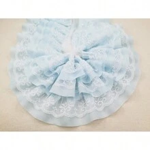 1 pieza 3 capas de tela de gasa de malla con pliegues 3D con bordado y ribete de volantes, para manualidades de vestidos, cortinas y decoración