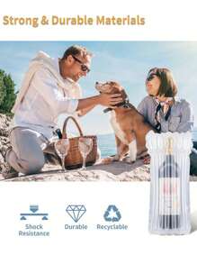 3/6/10 piezas Bolsas protectoras inflables para botellas de vino, envoltura de columna de aire reutilizable y a prueba de golpes con bomba, suministros de embalaje y envío para viajes en avión, bolsas de envío de botellas de vidrio, bolsas de embalaje rellenas de aire