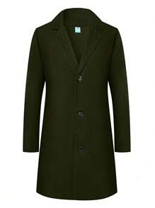 Casaco de lã masculino estilo vintage, estética antiga, cor sólida, minimalista, com botões frontais, bolsos laterais, casual, para uso diário, outono/inverno, estilo versátil