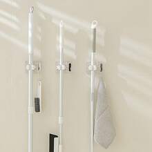 时尚壁挂式实用挂钩 - 1 件/2 件耐用塑料拖把和扫帚架，具有强力粘合剂，易于安装，无需钻孔，适用于厨房、浴室、阳台 - 彩色 - 查看 8