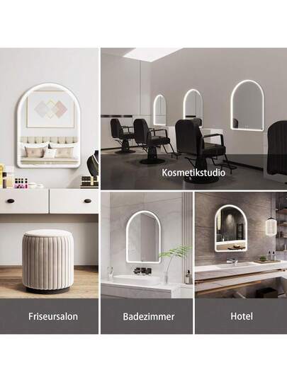 80x60cm Illuminated Bathroom Mirror, Curved, Touch Switch, Upgraded COB Verlichting Strip, Wand Anti Fog, view 8