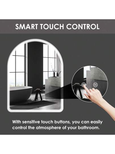 80x60cm Illuminated Bathroom Mirror, Curved, Touch Switch, Upgraded COB Verlichting Strip, Wand Anti Fog, view 4