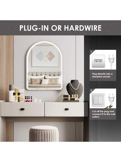 80x60cm Illuminated Bathroom Mirror, Curved, Touch Switch, Upgraded COB Verlichting Strip, Wand Anti Fog, view 7