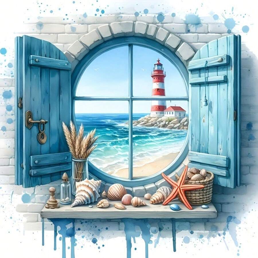 1 件海景灯塔图案 5D 钻石画套件 - 独特的钻石艺术,手工设计的 DIY 钻石画十字绣马赛克,完美的惊喜艺术礼物,适用于墙面装饰,适用于客厅、卧室、办公室,无框架 - 彩色 - 查看 1
