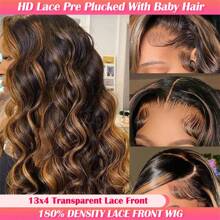 Ombre Lace Front Wig Human Hair Pre Plucked With Baby Hair 1B/30 HD Lace Front Wigs Human Hair 180% Density Highlight Body Wave Lace Frontal Wigs Human Hair Wigs