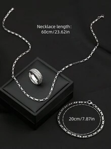 Men's Stainless Steel Jewelry Set Chain Necklace Chain Bracelet Chain Anxiety Ring Simple Sporty Style Suitable For Everyday Wear Holiday Gifts(Item Does Not Include Box)