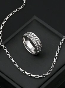 Men's Stainless Steel Jewelry Set Chain Necklace Chain Bracelet Chain Anxiety Ring Simple Sporty Style Suitable For Everyday Wear Holiday Gifts(Item Does Not Include Box)