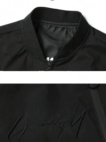 1 件休闲时尚男士刺绣字母图案风衣夹克 - 黑色 - 查看 6