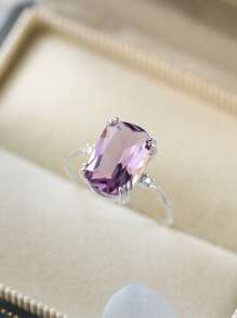 BALMORA 1 peça charmosa e sonhadora moda S925 prata esterlina incrustada artificialmente ametista quadrado zircônia anel onda lavanda roxo ouro cor anéis para mulheres namorada dia dos namorados aniversário presente de aniversário