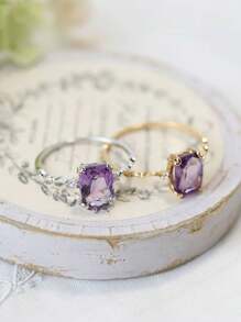 BALMORA 1 peça charmosa e sonhadora moda S925 prata esterlina incrustada artificialmente ametista quadrado zircônia anel onda lavanda roxo ouro cor anéis para mulheres namorada dia dos namorados aniversário presente de aniversário