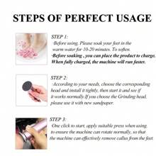 无线电动脚锉，可充电手持式足部老茧去除器，配有 3 个替换头和 3 张砂纸，多功能个人足部磨光机，便携式修脚工具，适用于家庭和沙龙足部护理，男女通用 - 彩色 - 查看 7