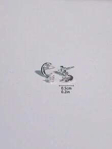 1 cặp bông tai đính đá Cubic Zirconia hình ngôi sao và mặt trăng bằng bạc Sterling 925, tông màu bạc chủ đề thiên hà, bông tai thời trang thanh lịch tinh tế sang trọng, thích hợp cho phụ nữ đeo thường ngày/đi chơi/tiệc tùng/tiệc tùng - Bạc - Xem 7