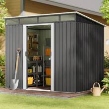 [2 Packages Shipping]8' X 6' Outdoor Storage Shed With Sliding Doors, Versatile Metal Garden Shed With Anchors, Tool Shed With Transparent Panel Windows, Outdoor Storage Shed For Backyard, Patio