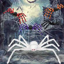 2 Packs 35.4inch Halloween Giant Hairy Spider Realistic Scary For Indoor Outdoor Home Yard Haunted Yard Decorations Car Decor Creates Spine-Tingling Atmosphere