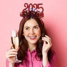 Băng đô tiệc lễ 2025, Giáng sinh & Năm mới, Đồ trang trí bằng dây kim loại lấp lánh, Phụ kiện tóc mới lạ không dùng điện, Thích hợp cho lễ kỷ niệm đêm giao thừa và tiệc hóa trang - Nhiều màu - Xem 8