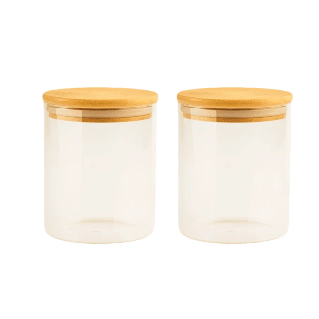 Airtight Glass Jar With Bamboo Lid For Coffee And Sugar, 2-Unit Storage Kit - 白色 - 查看 1