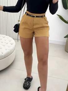 Za Shorts With Women's Tailored Belt - Beige - View 2