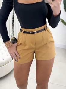 Za Shorts With Women's Tailored Belt - Beige - View 1