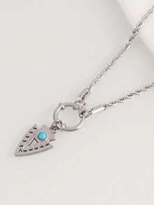 1 件不锈钢蓝色天然石几何吊坠项链女式时尚金色扭链项链珠宝 - 項鍊 - 查看 5