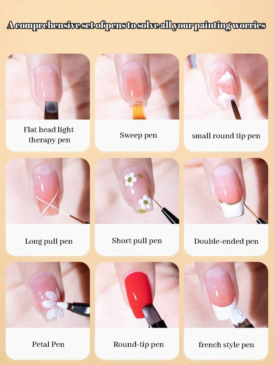 Manicure Special Brush 9Piece Set Painting Line Pen Light Therapy