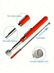 1pc Retractable Magnet Pickup Tool 2/5/8LB/10lb Precision Telescopic Pickup Pen Orange Telescopic Adjustable Picking Up Small Pieces Strong Magnetic Suction Rod, Tools For Men