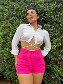 Women's Mom Jean Shorts High Waist Comfortable Premium Quality Elegant Casual - 玫紅色 - 查看 4