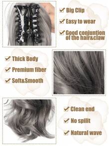 Elegant Claw Clip Ponytail - Short Curly Wavy Look, Synthetic Hair Extensions For Daily Chic, Easy-To Attach Hair Accessory For AlI Occasions - Dark Grey - View 4