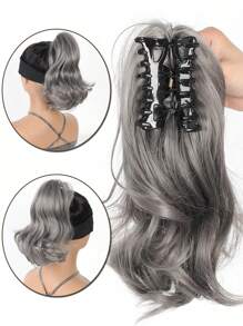 Elegant Claw Clip Ponytail - Short Curly Wavy Look, Synthetic Hair Extensions For Daily Chic, Easy-To Attach Hair Accessory For AlI Occasions - Dark Grey - View 3