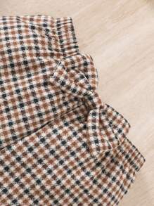 2 件套少女针织荷叶边长袖上衣和蝴蝶结格子短裤套装，秋冬时尚装扮 - 杏色 - 查看 6