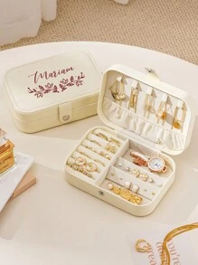 Boîte à bijoux personnalisée en PU avec nom, étui de rangement pour bijoux personnalisé avec compartiments ajustables, cadeaux personnalisés pour femme, demoiselle d'honneur, mère, amie, enseignante, rentrée scolaire