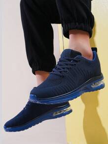 Zapatillas acolchadas para hombre, con suela gruesa y duradera, de unicolor y diseño deportivo de bajo top, zapatos casuales con absorción de impactos y suela antideslizante y transpirable - Azul - Ver 5