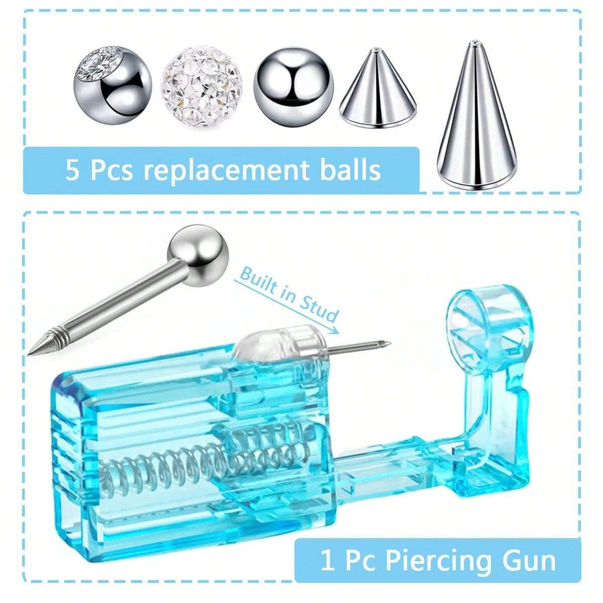 16 Gauge Lip Ear Cartilage Piercing Gun Kit Includes 1pc Disposable