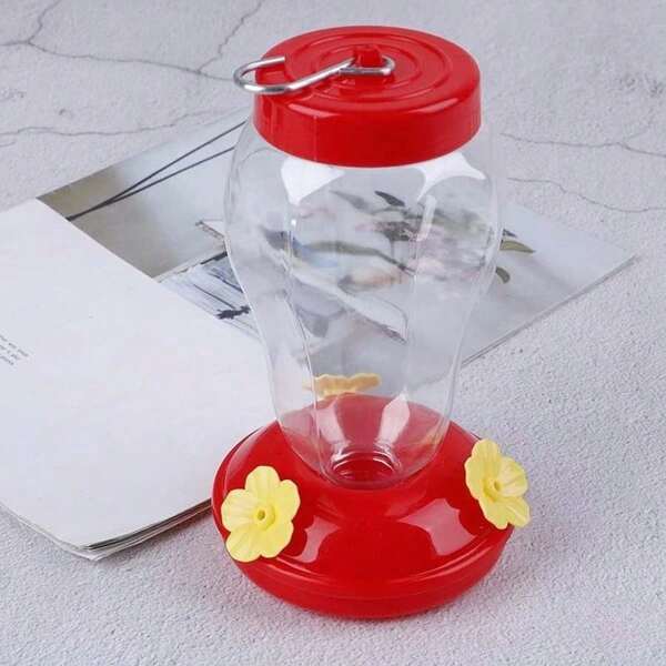Nuevo bebedero de plástico para pájaros, botella colgante comedero para colibríes, suministros para mascotas pájaros para jardín y exterior, con gancho de hierro y flor de plástico