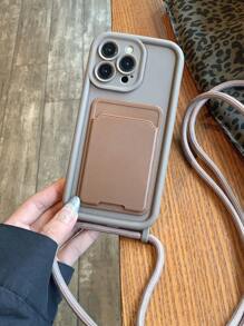 Apple High Quality Bamboo Card Holder With Lanyard Anti-Drop Phone Case Compatible With Iphone Waterproof Shockproof Scratch Resistant - Brown - View 3