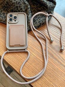 Apple High Quality Bamboo Card Holder With Lanyard Anti-Drop Phone Case Compatible With Iphone Waterproof Shockproof Scratch Resistant - Brown - View 2