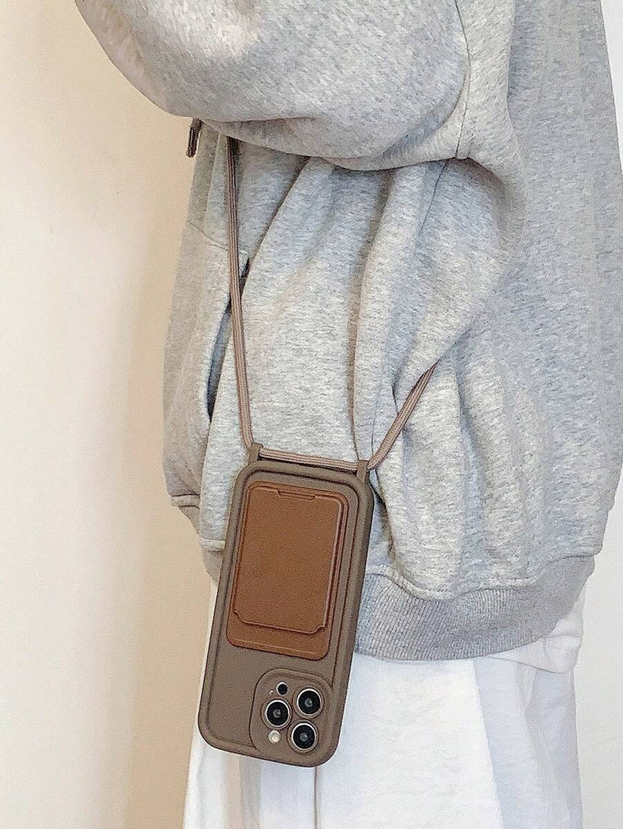 Apple High Quality Bamboo Card Holder With Lanyard Anti-Drop Phone Case Compatible With Iphone Waterproof Shockproof Scratch Resistant - Brown - View 1