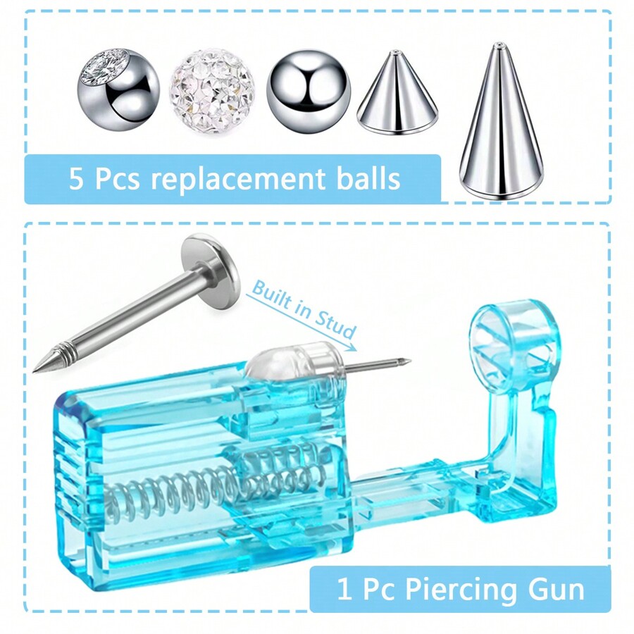 16 Gauge Lip Ear Cartilage Piercing Gun Kit Includes 1pc Disposable