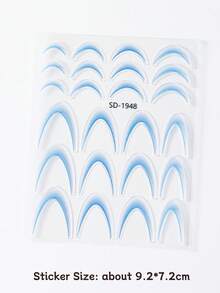 2 件装蓝黑色渐变色法式线条细硬 3D 指甲贴纸彩色弯曲条纹线条贴纸美甲饰品装饰 - 彩色 - 查看 7