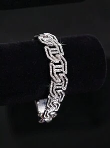 1 件全水钻 H 形设计项链手链套装，闪亮嘻哈风格男女珠宝，适合派对和日常佩戴 - 項鍊 - 查看 7