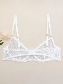 Áo ngực Bralette kiểu Pháp gợi cảm, đồ lót họa tiết da báo mỏng, đồ lót thoải mái, áo ngực có gọng cho nữ, đồ lót sọc họa tiết da báo, áo ngực gợi cảm, lãng mạn, áo ngực trong suốt in lưới - trắng - Xem 5