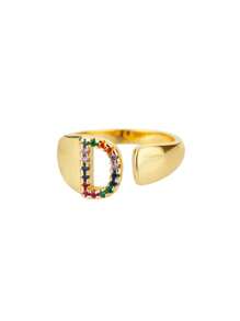 1 Pc Fashion Colorful Zirconia A-Z Letter Ring For Women Gold Color Stainless Steel Geometric Open Initial Ring Wedding Engagement Jewelry Party Gift
